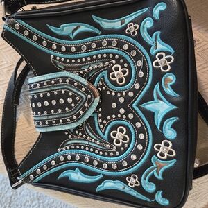 Embroidered Black and Blue Women's Bag